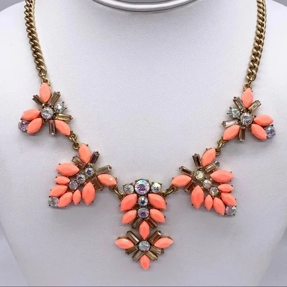 J. Crew Orange Jeweled Gold Necklace - Picture 1 of 3